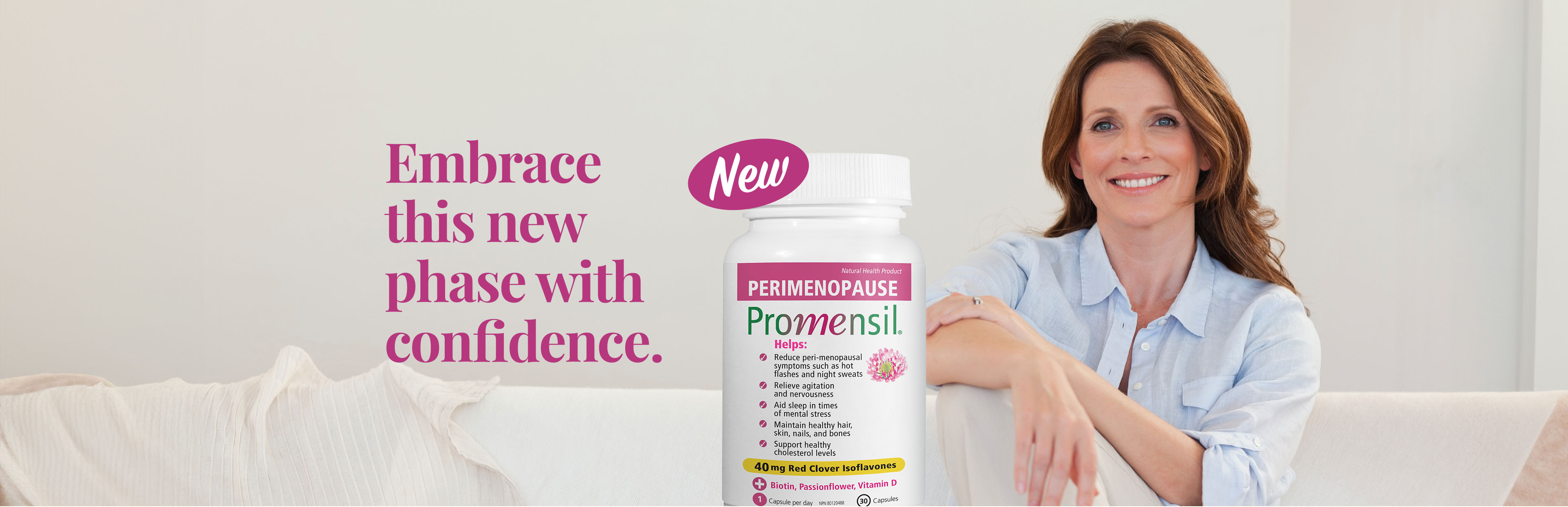 NEW. Promensil Perimenopause. Embrace this new phase with confidence.